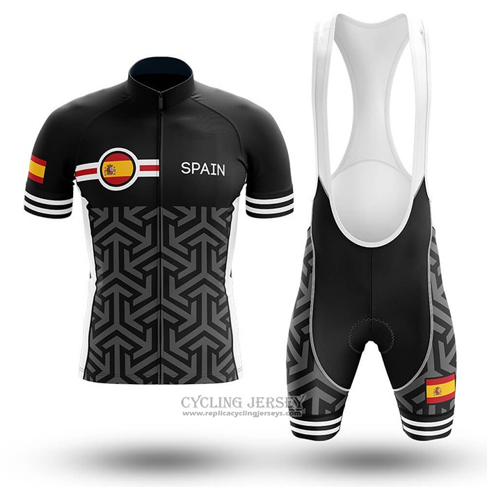 2020 Cycling Jersey Champion Spain Black Short Sleeve And Bib Short